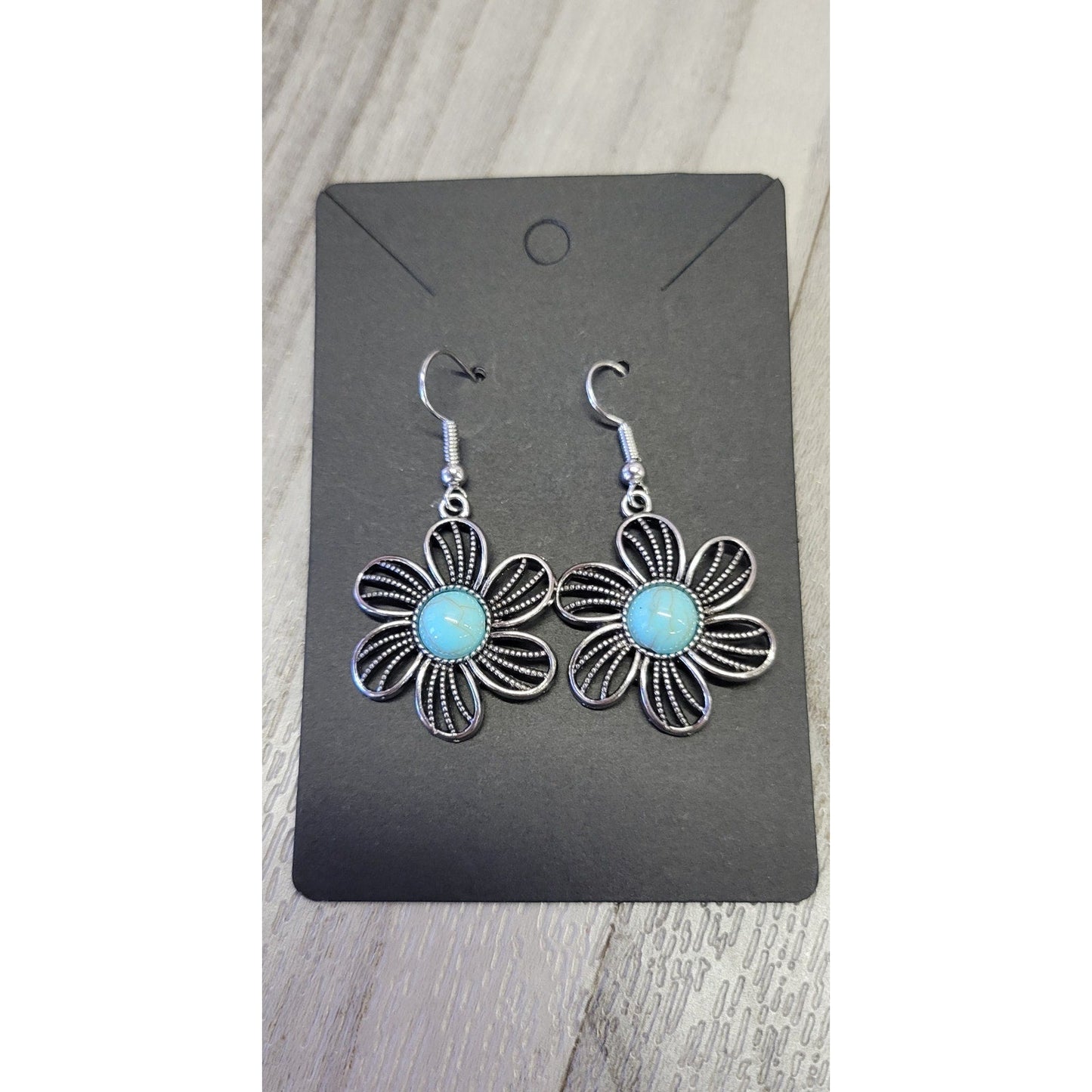 Silver and Turquoise Flower dangle earrings