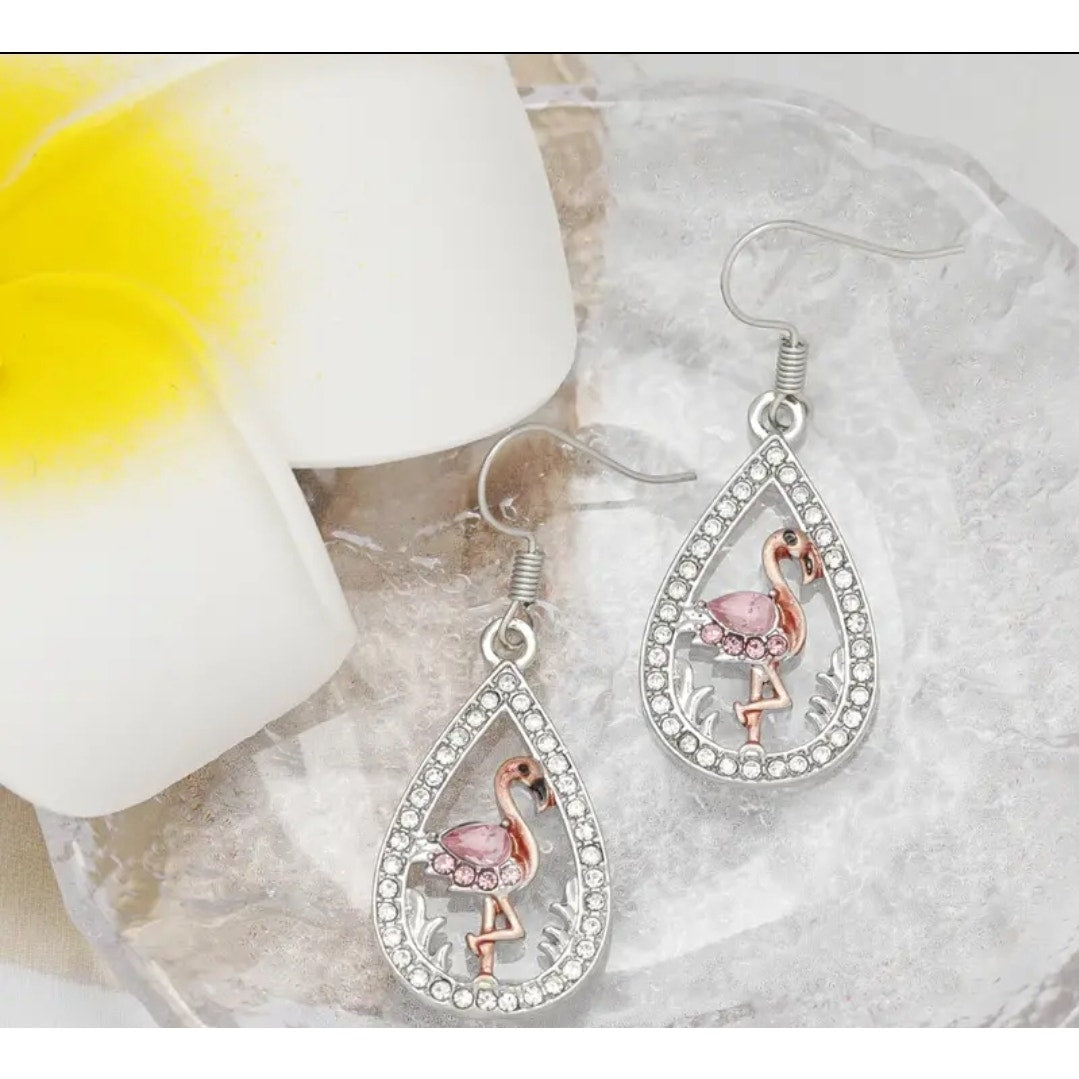 3 piece pink flamingo earring and necklace set