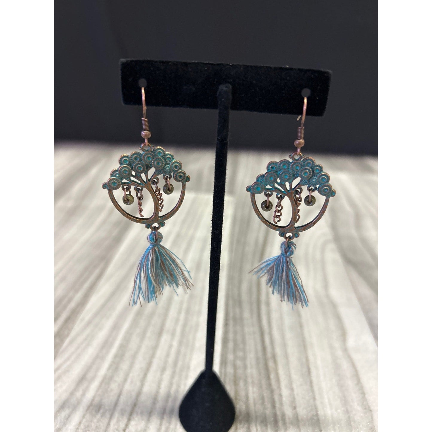 Patina tree of life earrings 2 1/2”