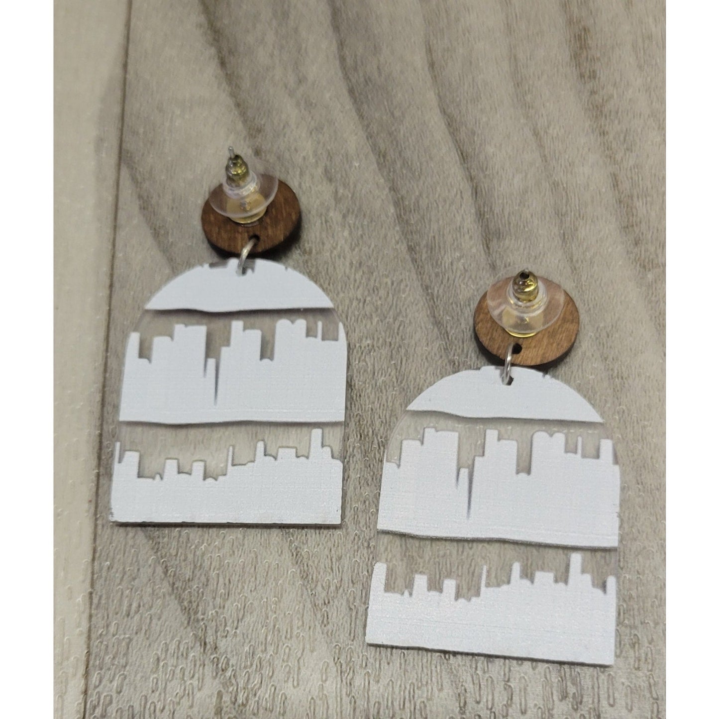 Wood and acrylic circle book earrings