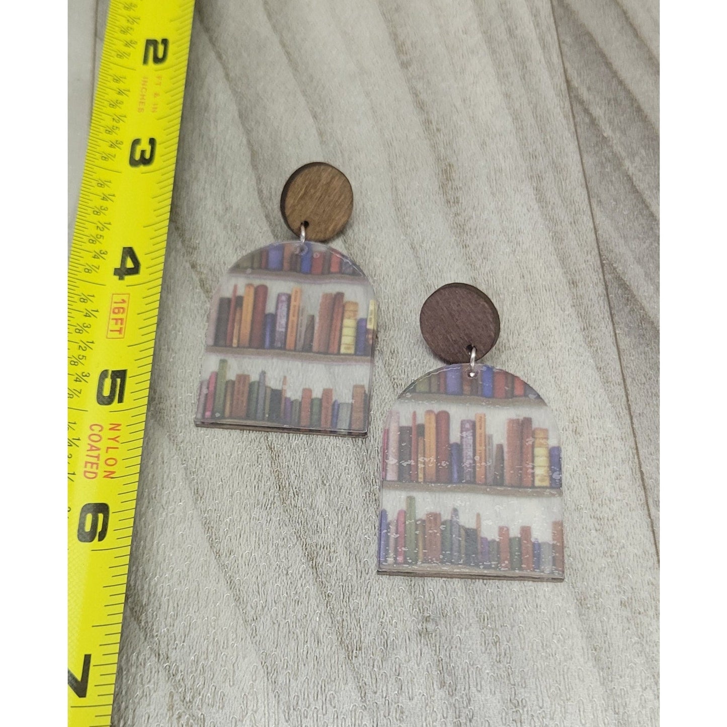 Wood and acrylic circle book earrings
