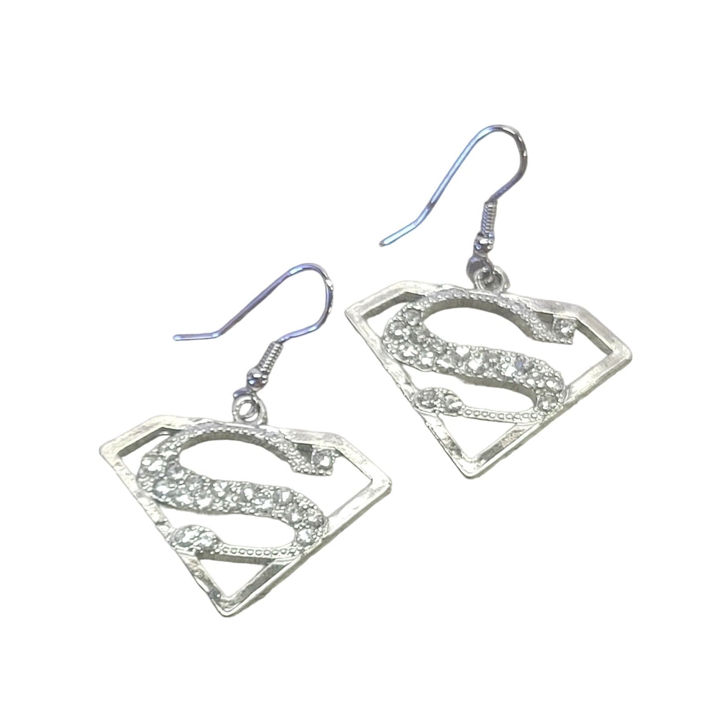 Superman emblem crystal dangle earrings