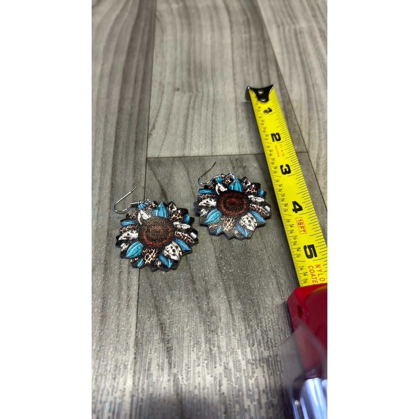 Teal flower earrings