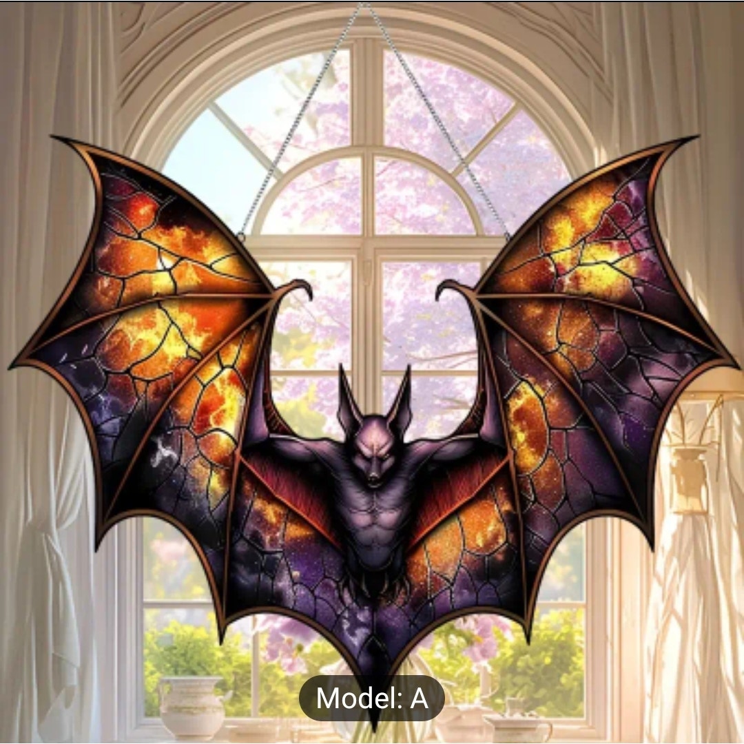 Acrylic Bat with Chain for Window Sun Catcher, Halloween Decor