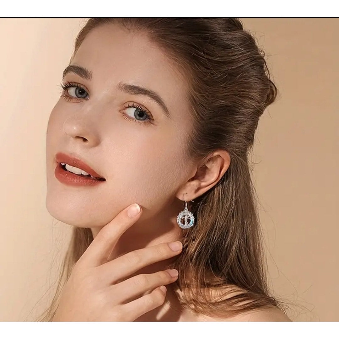 Beautiful silvery shine tree of life earrings