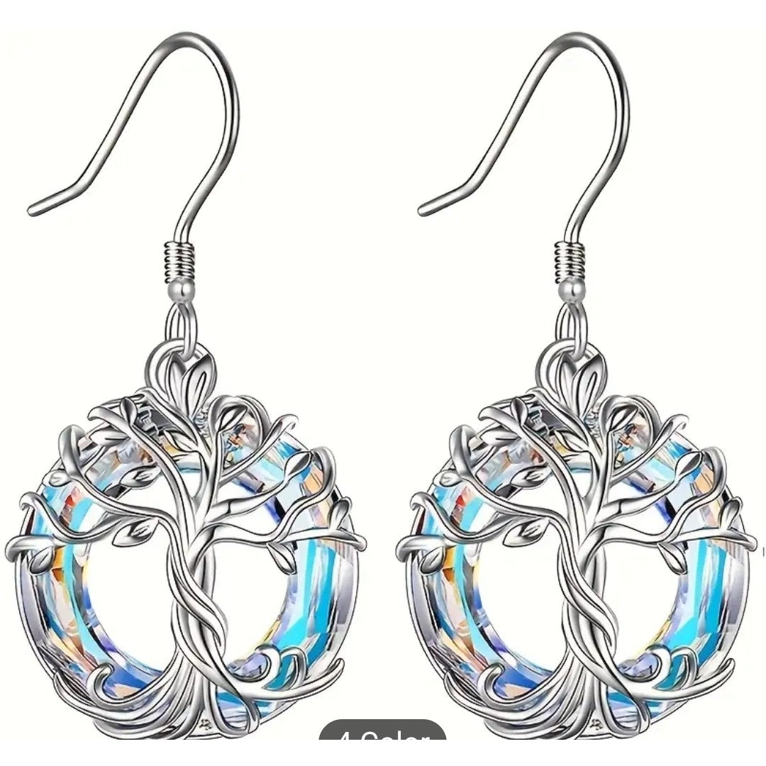 Beautiful silvery shine tree of life earrings