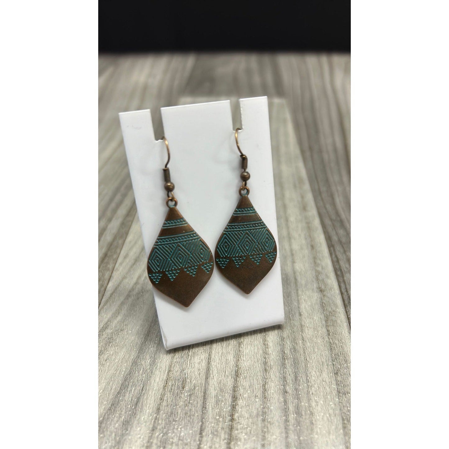 Boho stamped metal patina earrings