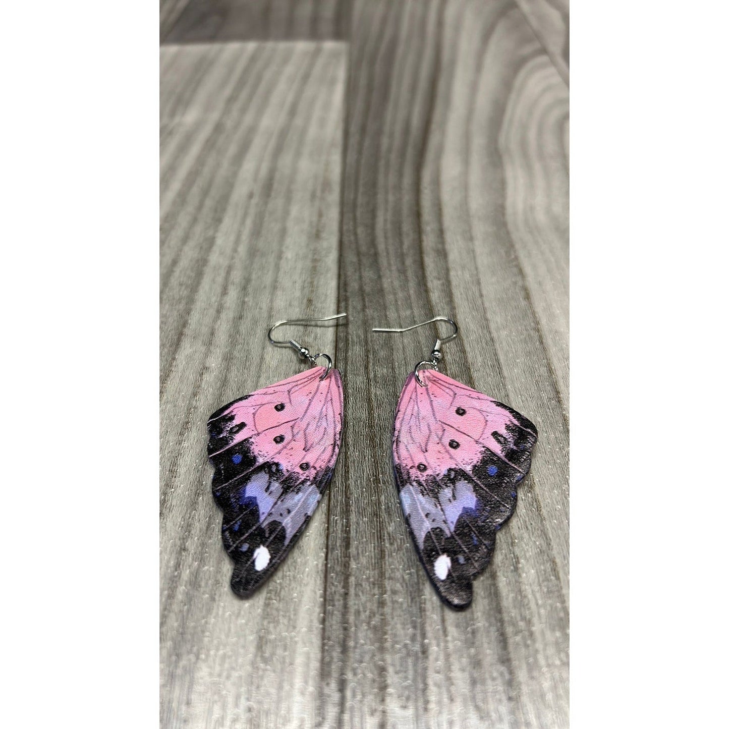 Faux leather pink butterfly earrings