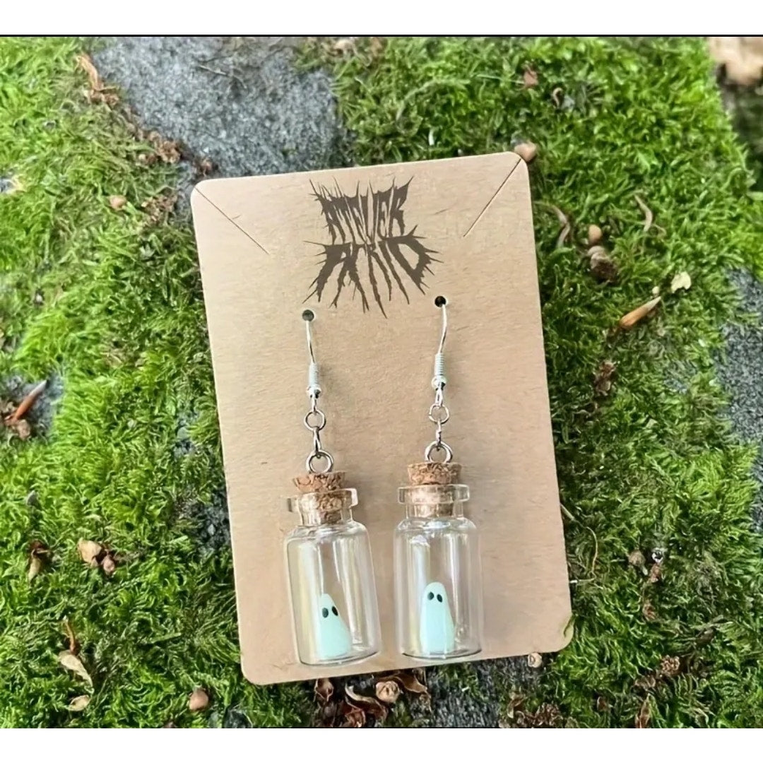 Glow in the Dark Ghost in a Bottle earrings