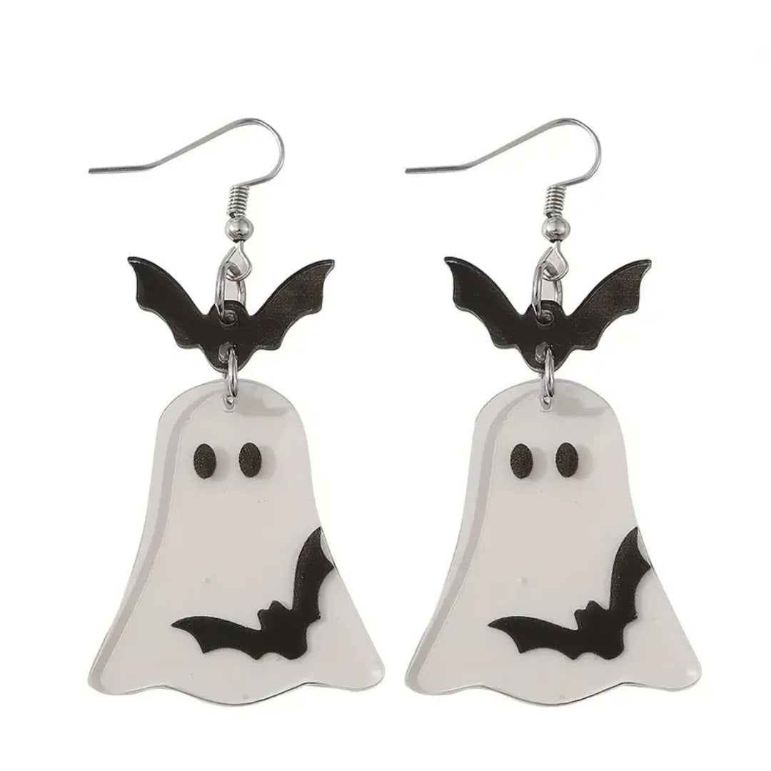 Acrylic ghost earrings with bats