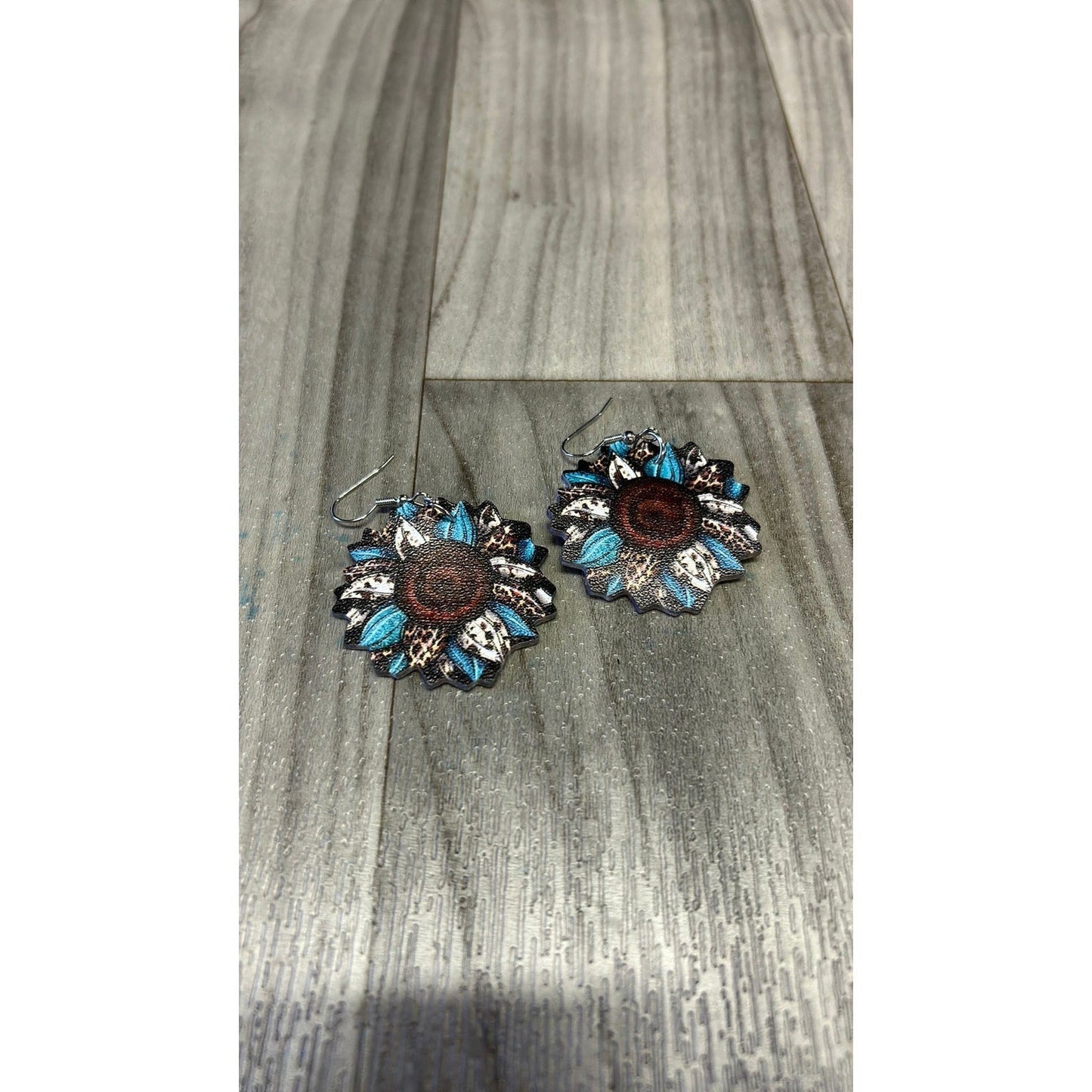 Teal flower earrings