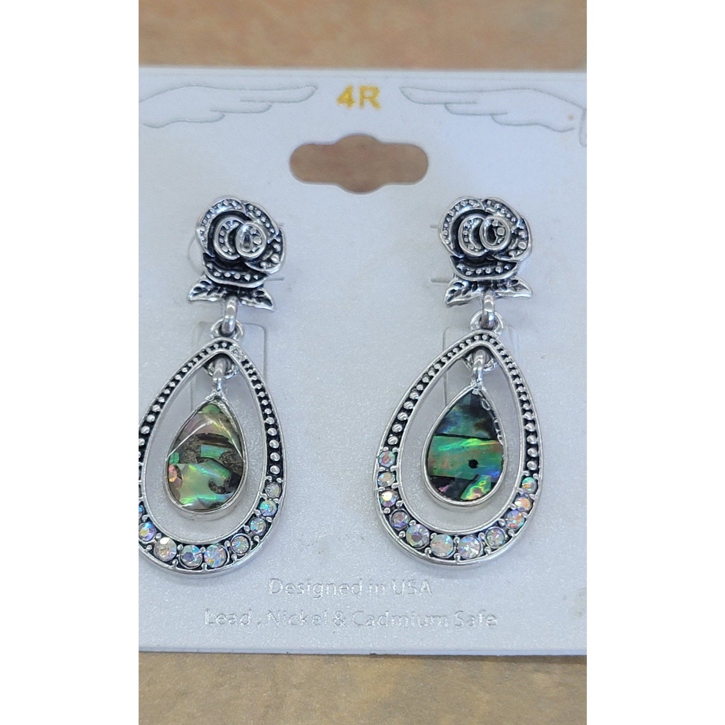 Abalone Double Tear Drop Rose dangle earrings