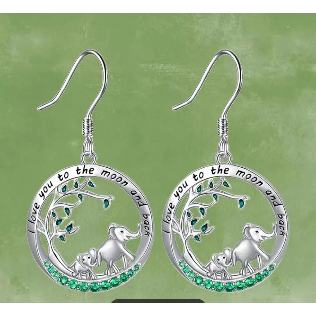 Love you to the moon & back elephant earrings