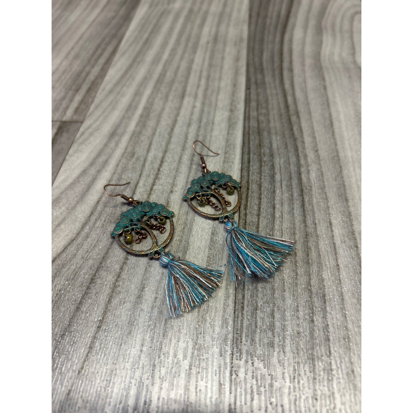 Patina tree of life earrings 2 1/2”