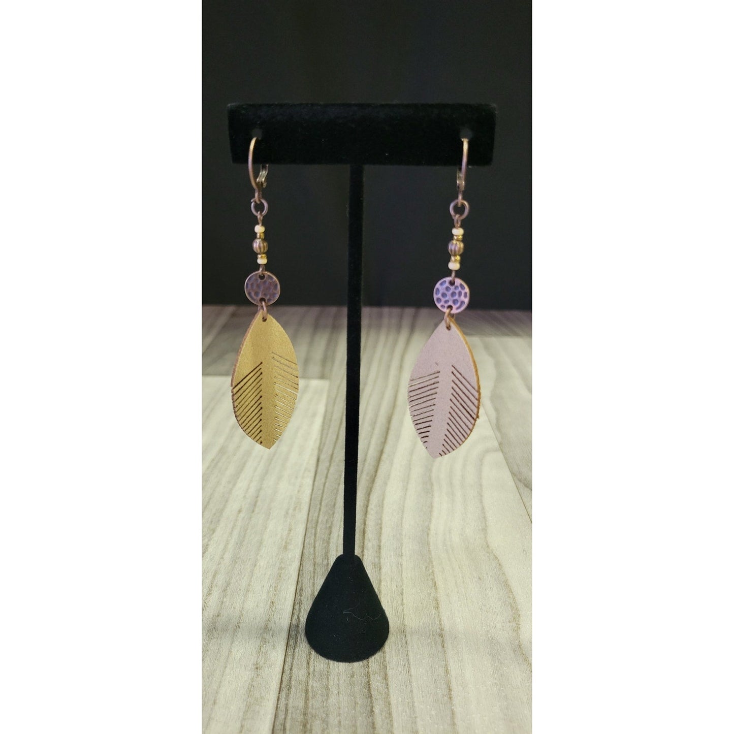 Leather Feather earrings with beads
