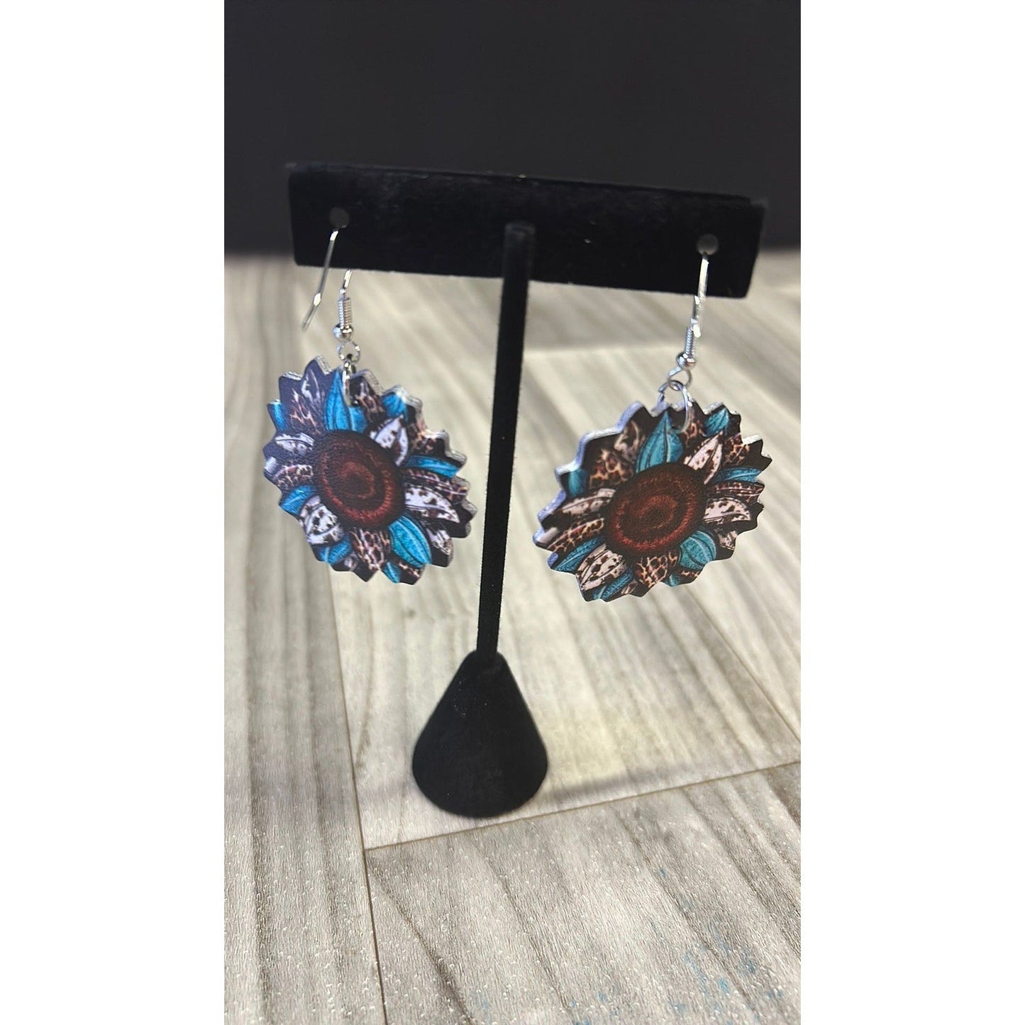 Teal flower earrings