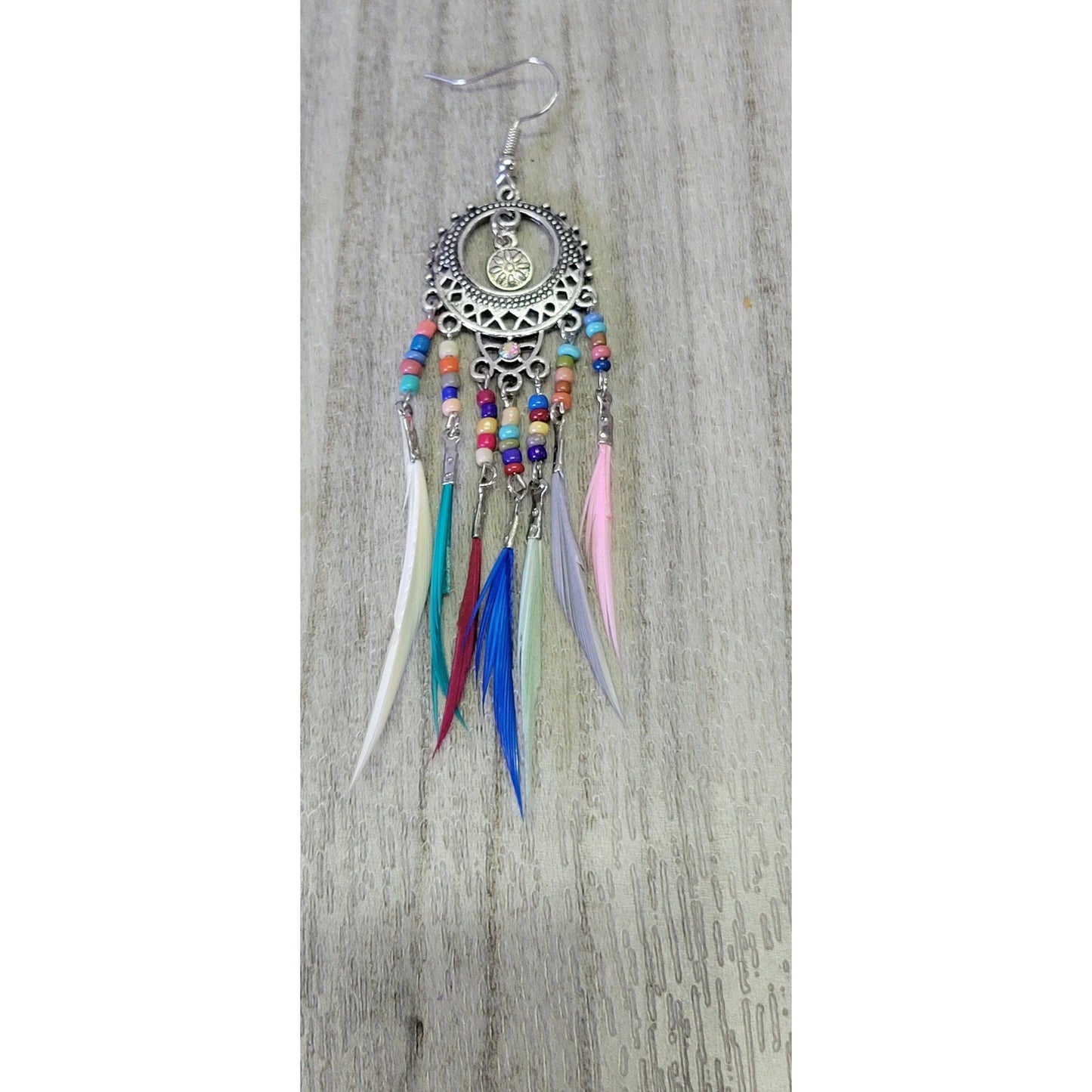 Boho feathered beaded tassel earrings