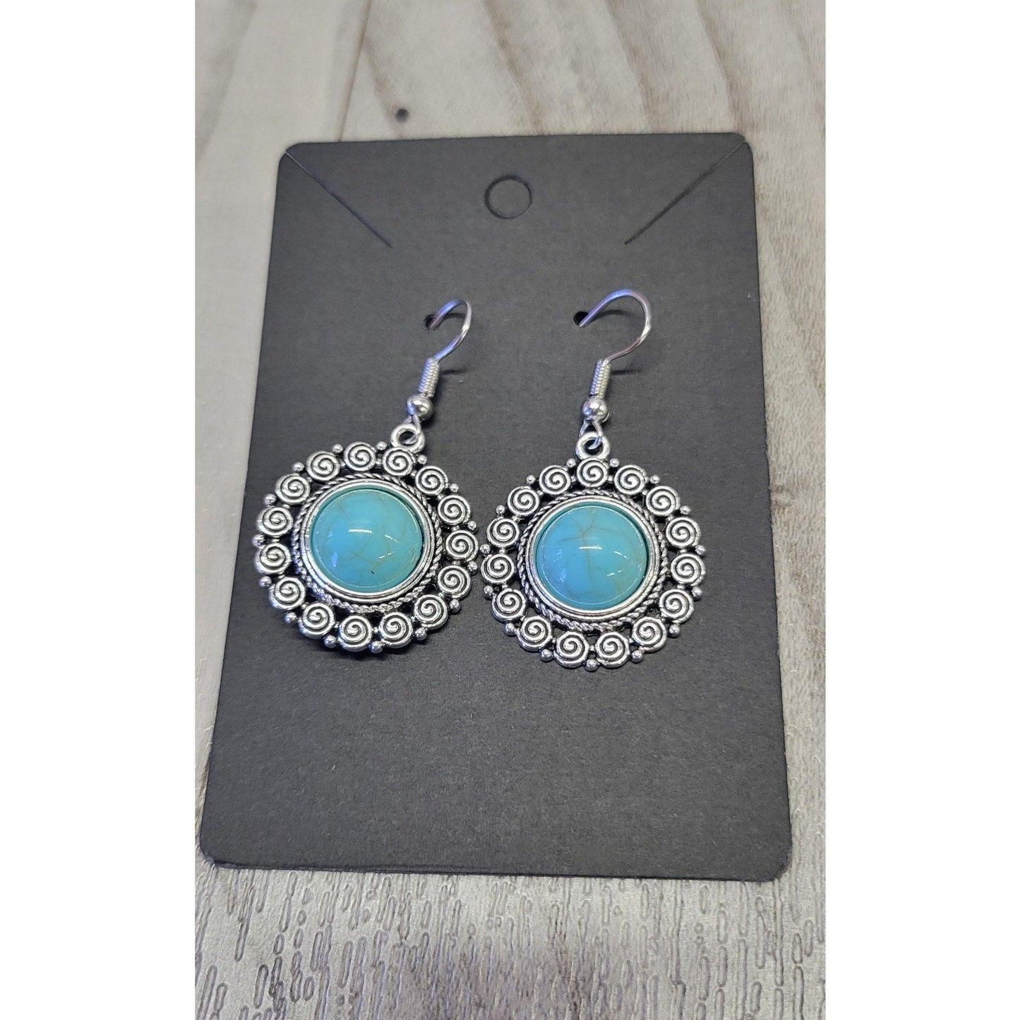Circle Swirl silver and turquoise dangle earrings
