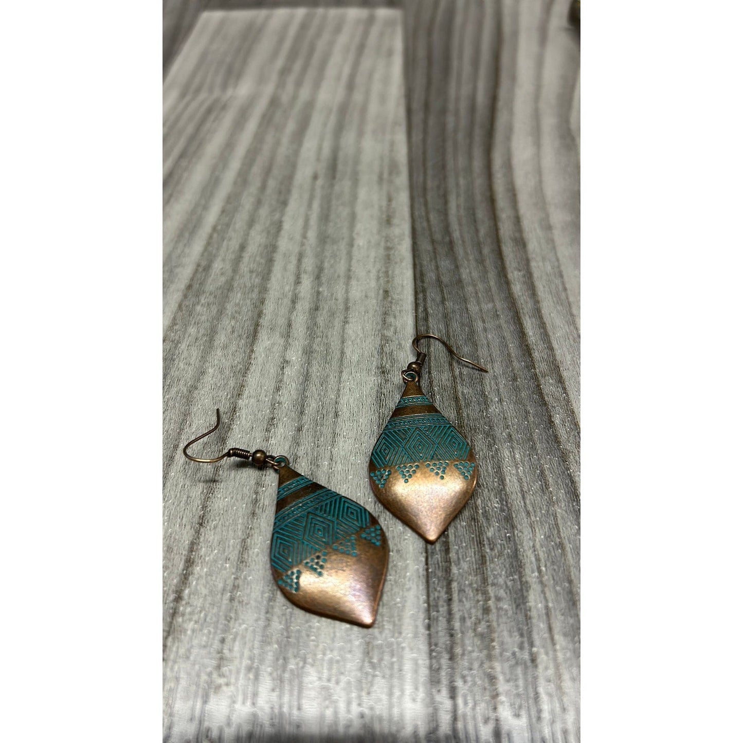 Boho stamped metal patina earrings