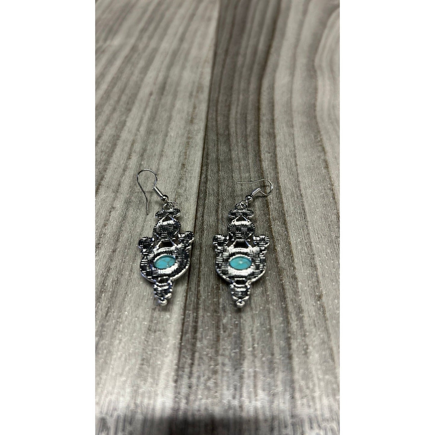 Ornate red & light blue boho dangly earrings