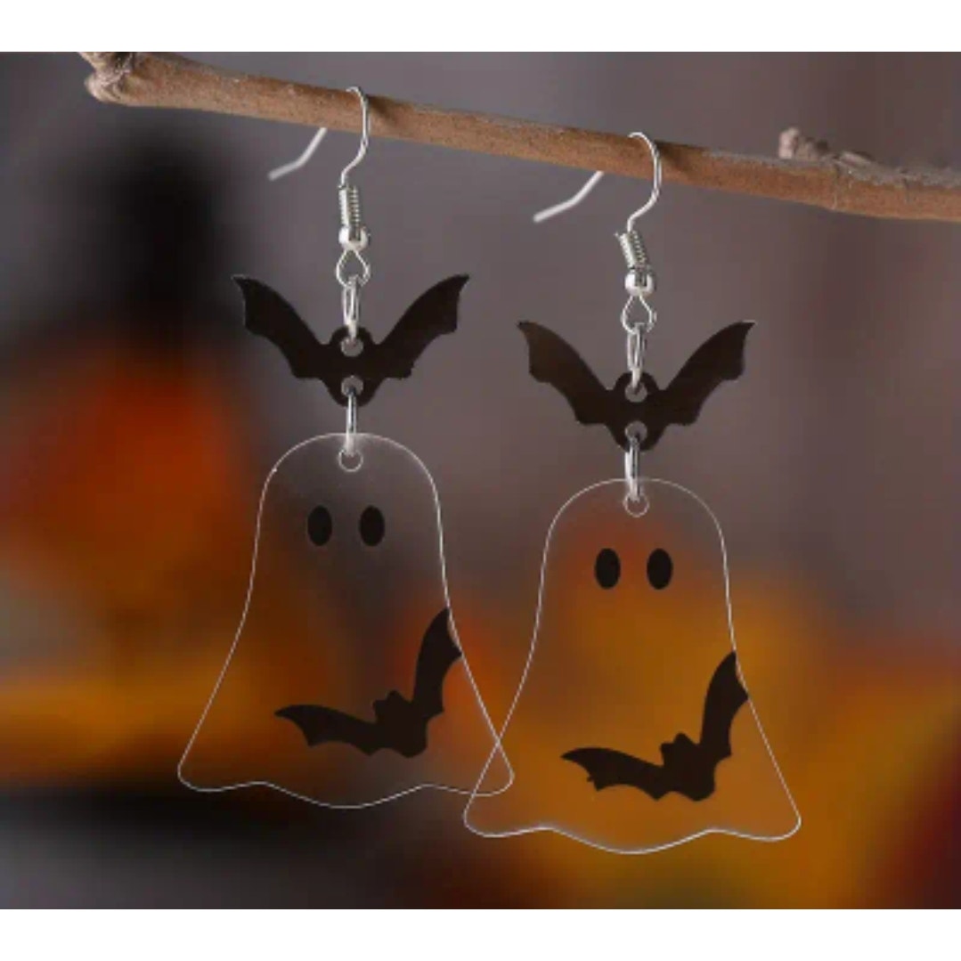 Acrylic ghost earrings with bats
