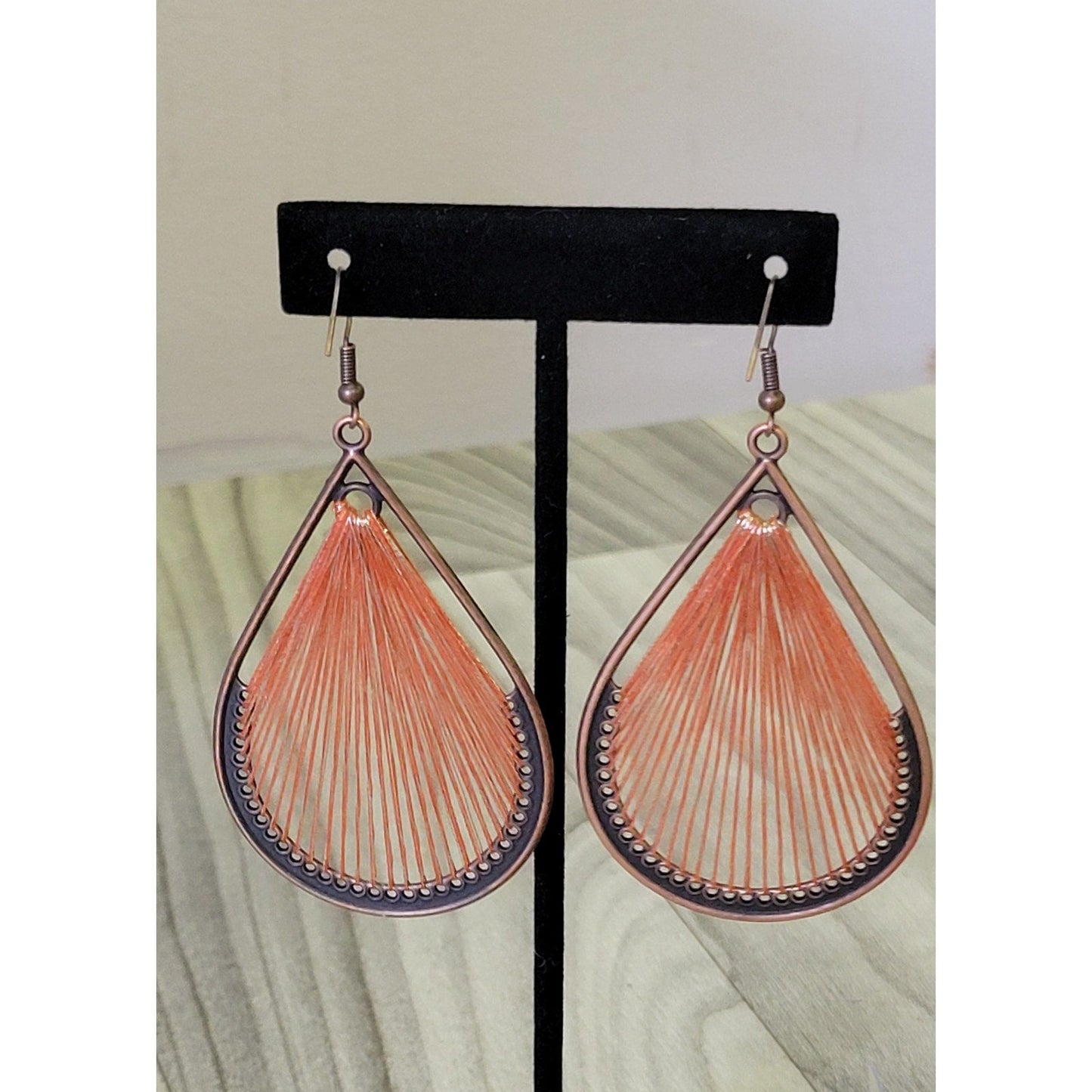 Orange Tear drop Boho statement earrings