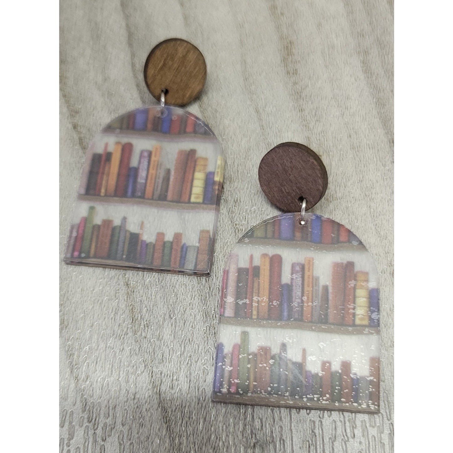 Wood and acrylic circle book earrings