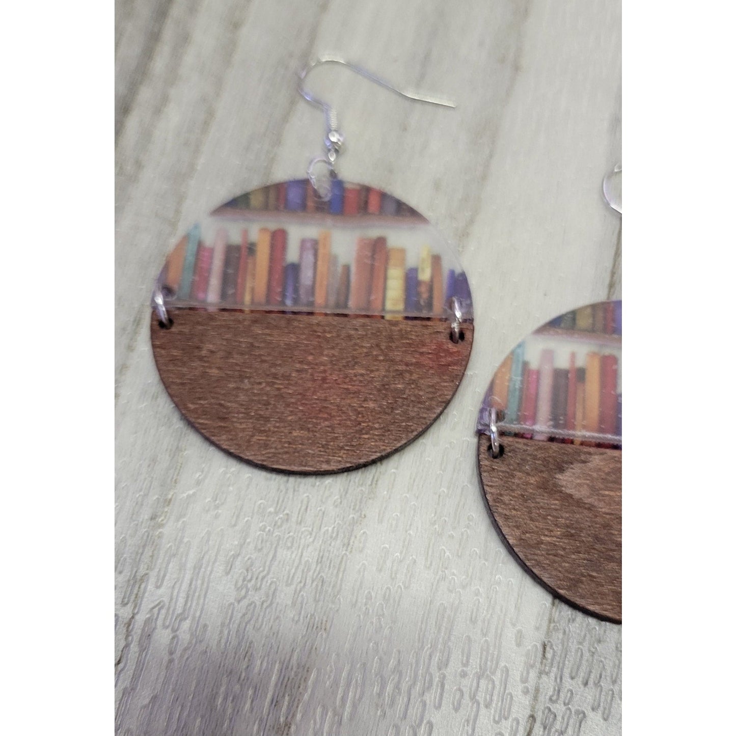 Wood and acrylic book earrings