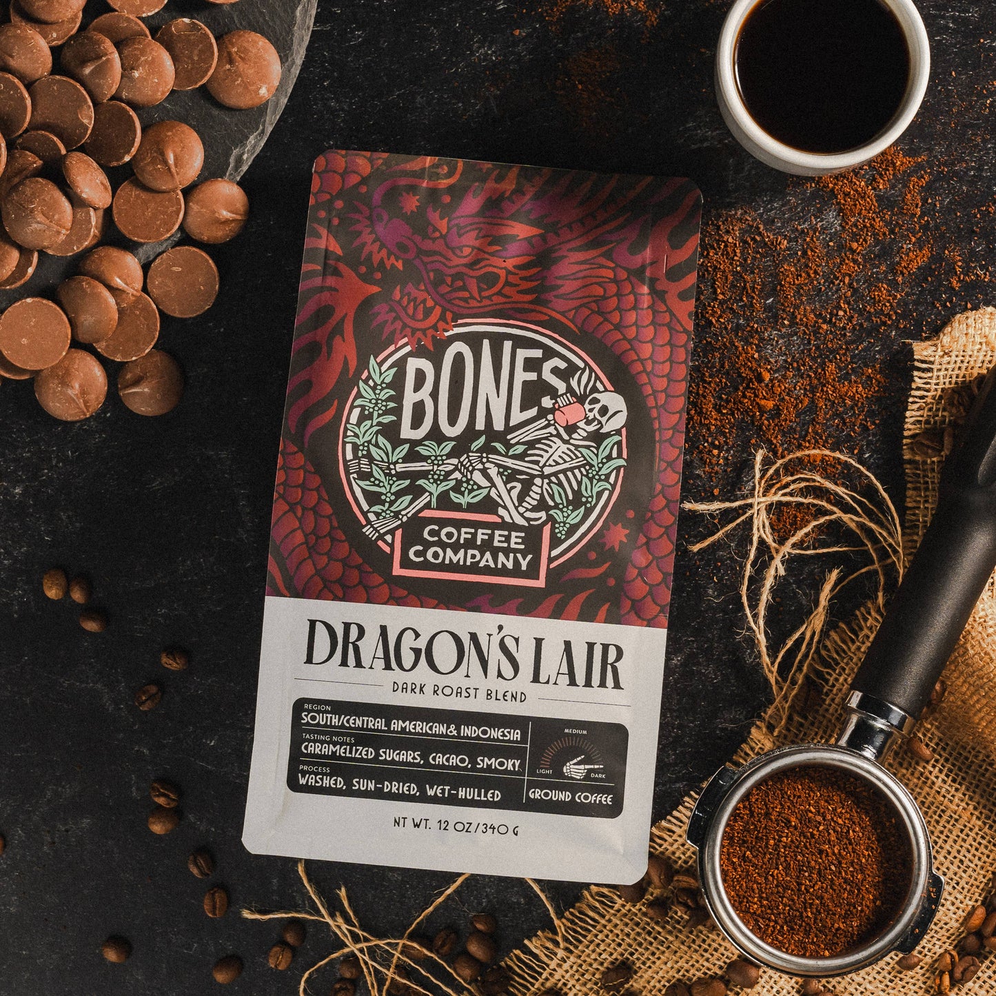 Dragon's Lair Dark Roast Coffee | 12oz | Whole Bean & Ground: Ground