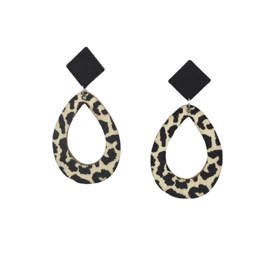 Vintage Leopard Print Wood earrings