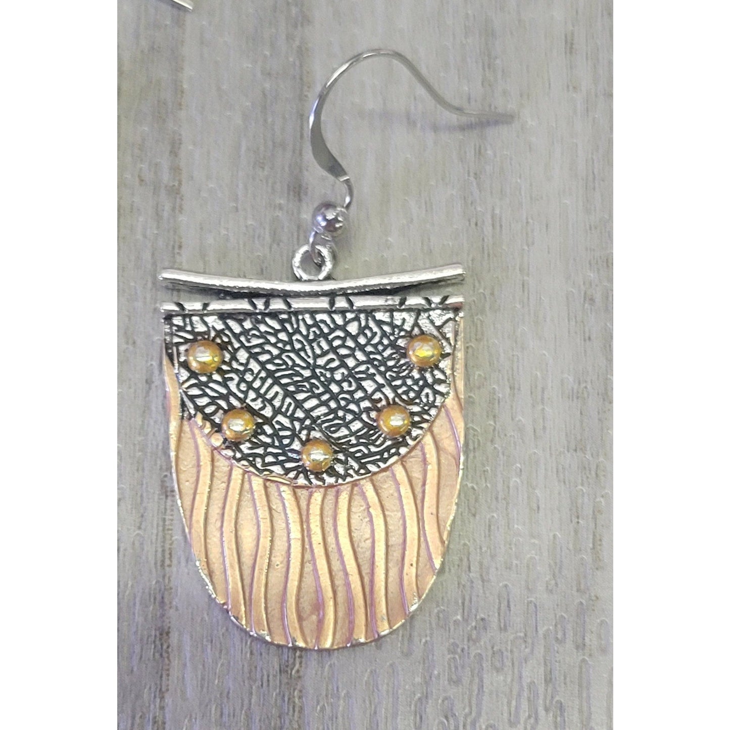 Ethnic 3 tone metal dangle earrings