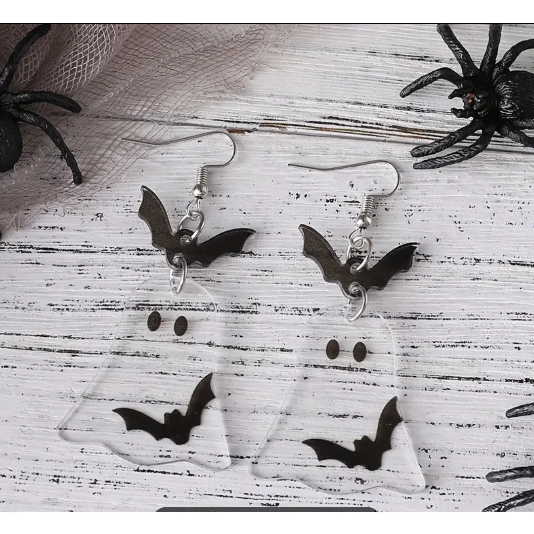 Acrylic ghost earrings with bats