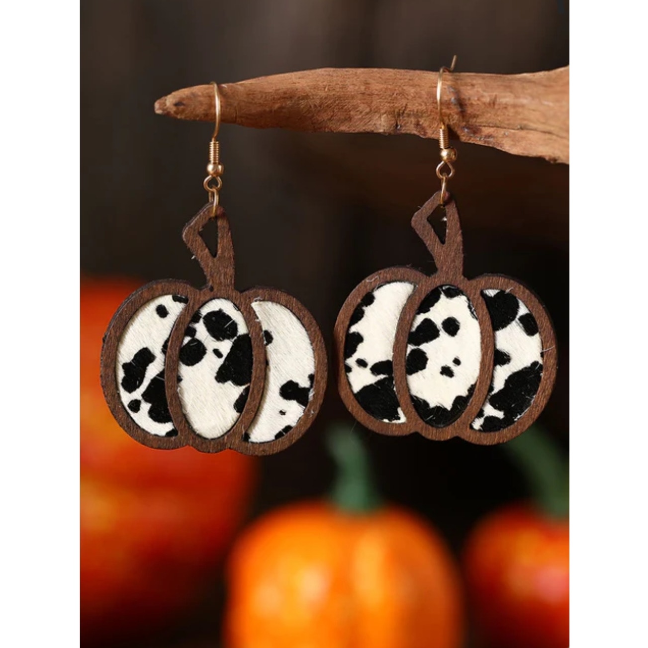 Halloween Pumpkin Leopard Pattern Hollowed Out Leather Earrings