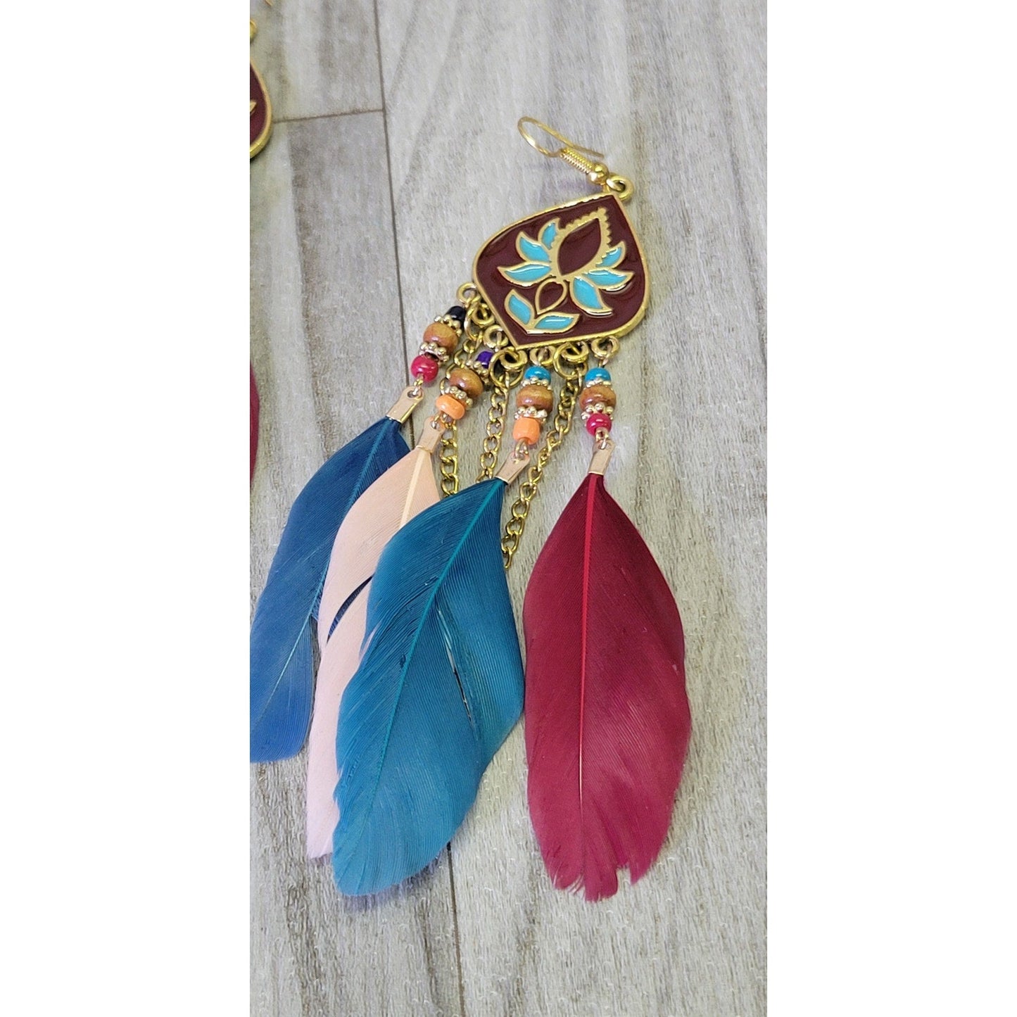 Bohemian Feather and chain dangle earrings