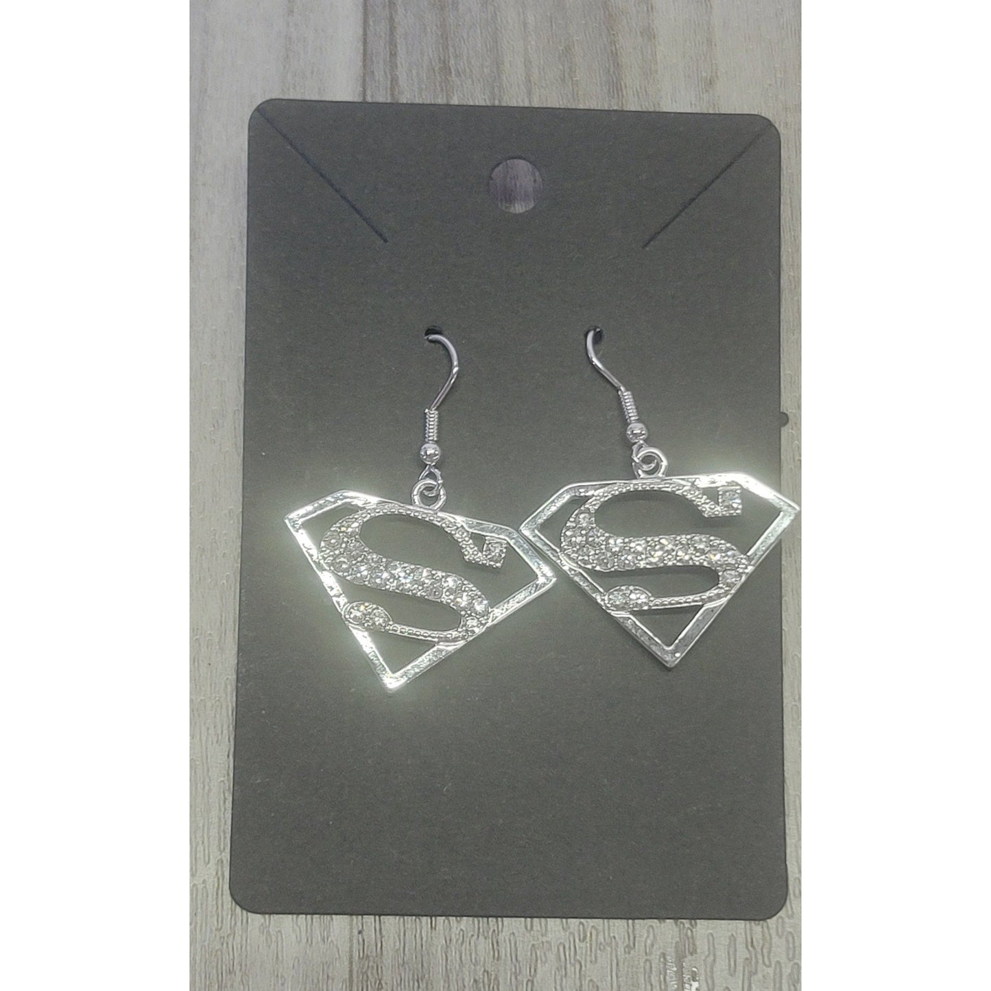 Superman emblem crystal dangle earrings