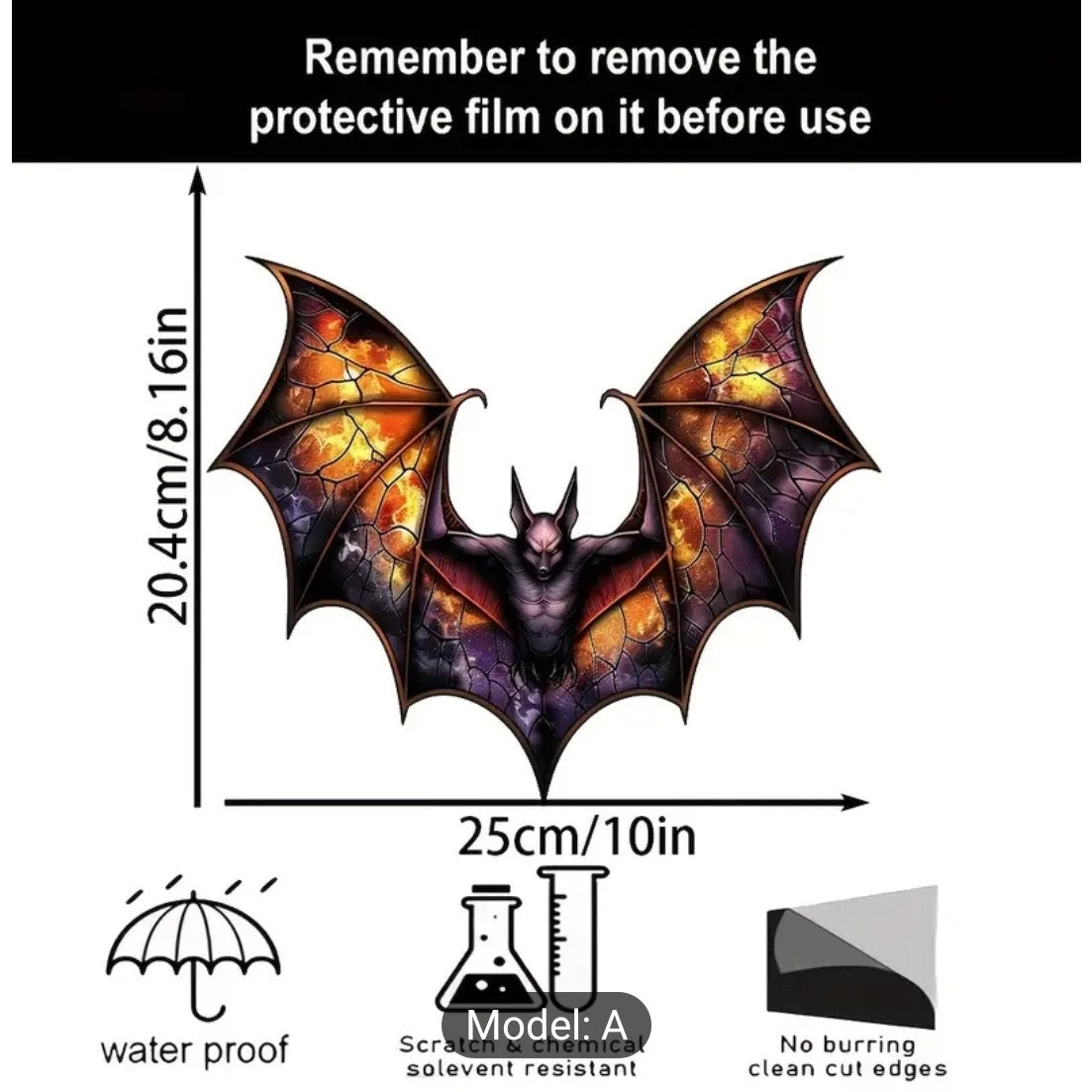 Acrylic Bat with Chain for Window Sun Catcher, Halloween Decor
