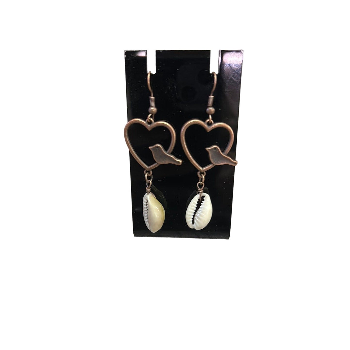 Heart with bird seashells earrings