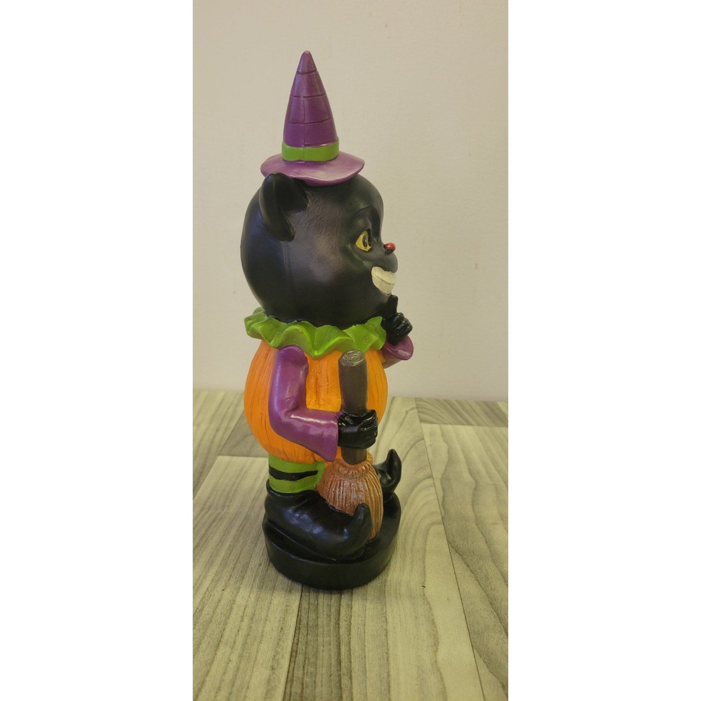 Halloween Resin Black Cat in Pumpkin Suit