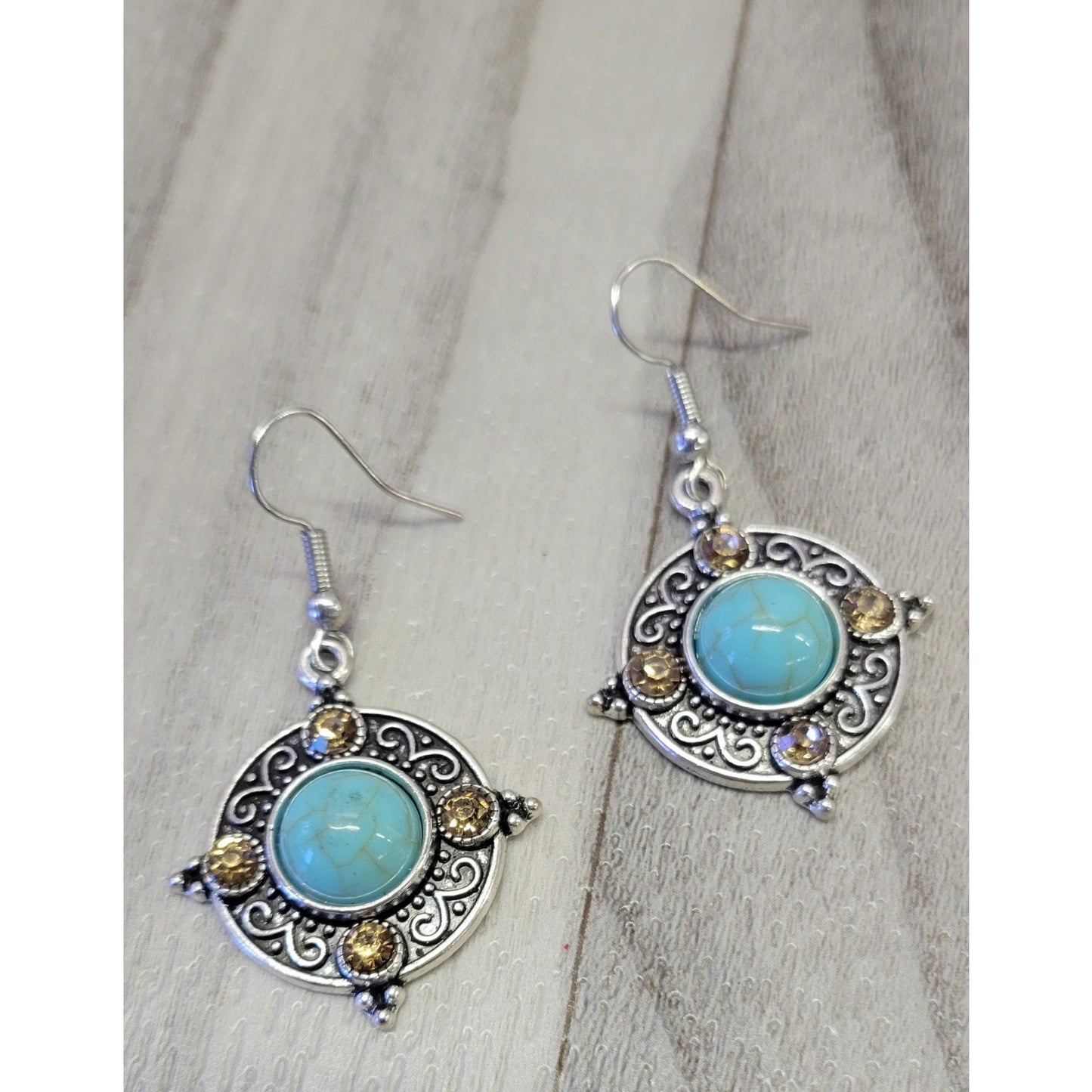 Silver and turquoise dangle earrings with beautiful stones