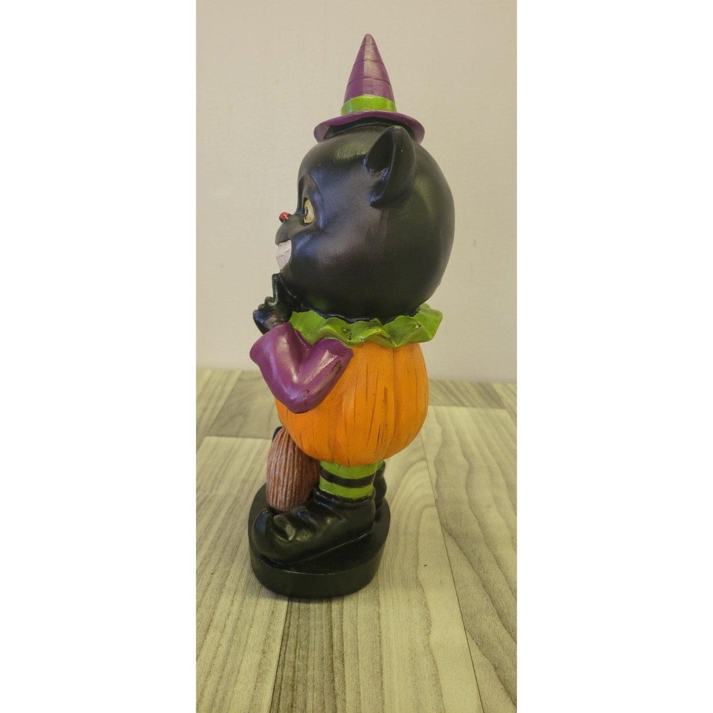 Halloween Resin Black Cat in Pumpkin Suit
