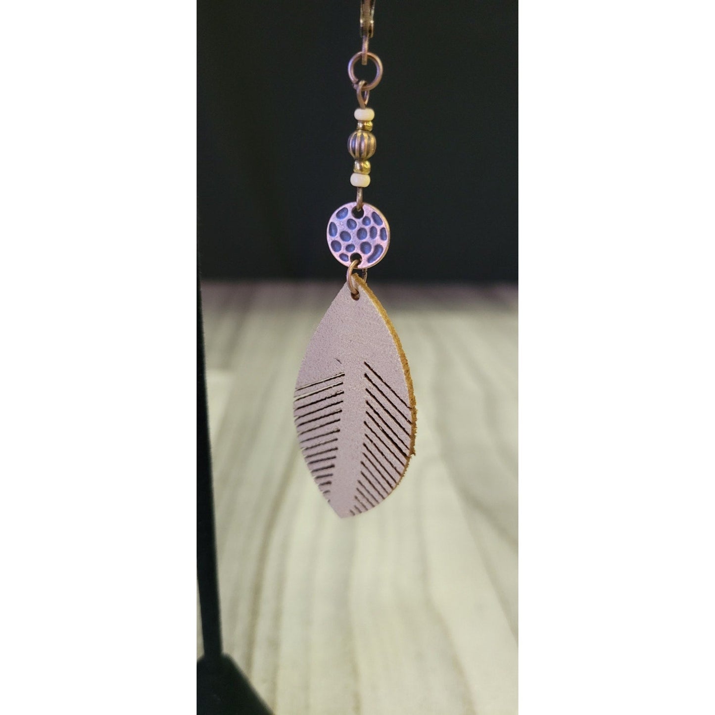 Leather Feather earrings with beads