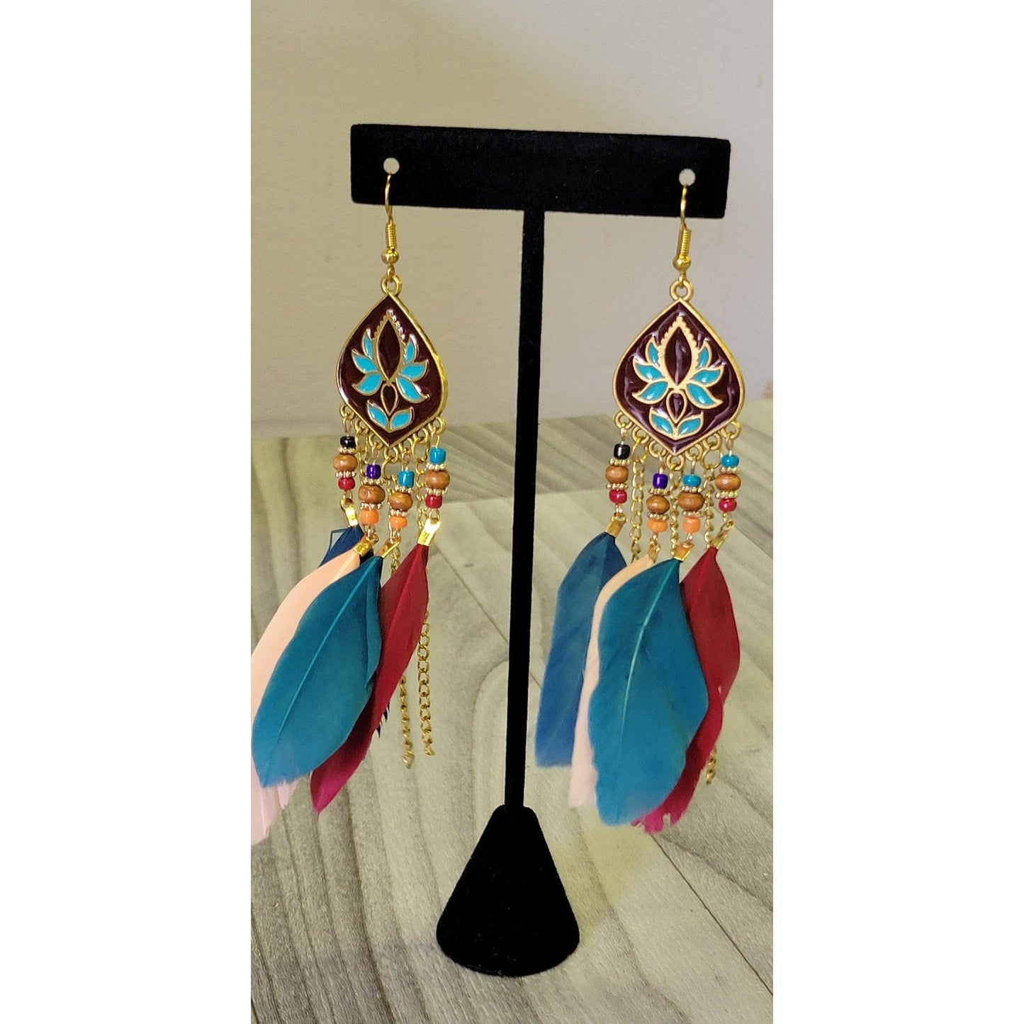 Bohemian Feather and chain dangle earrings