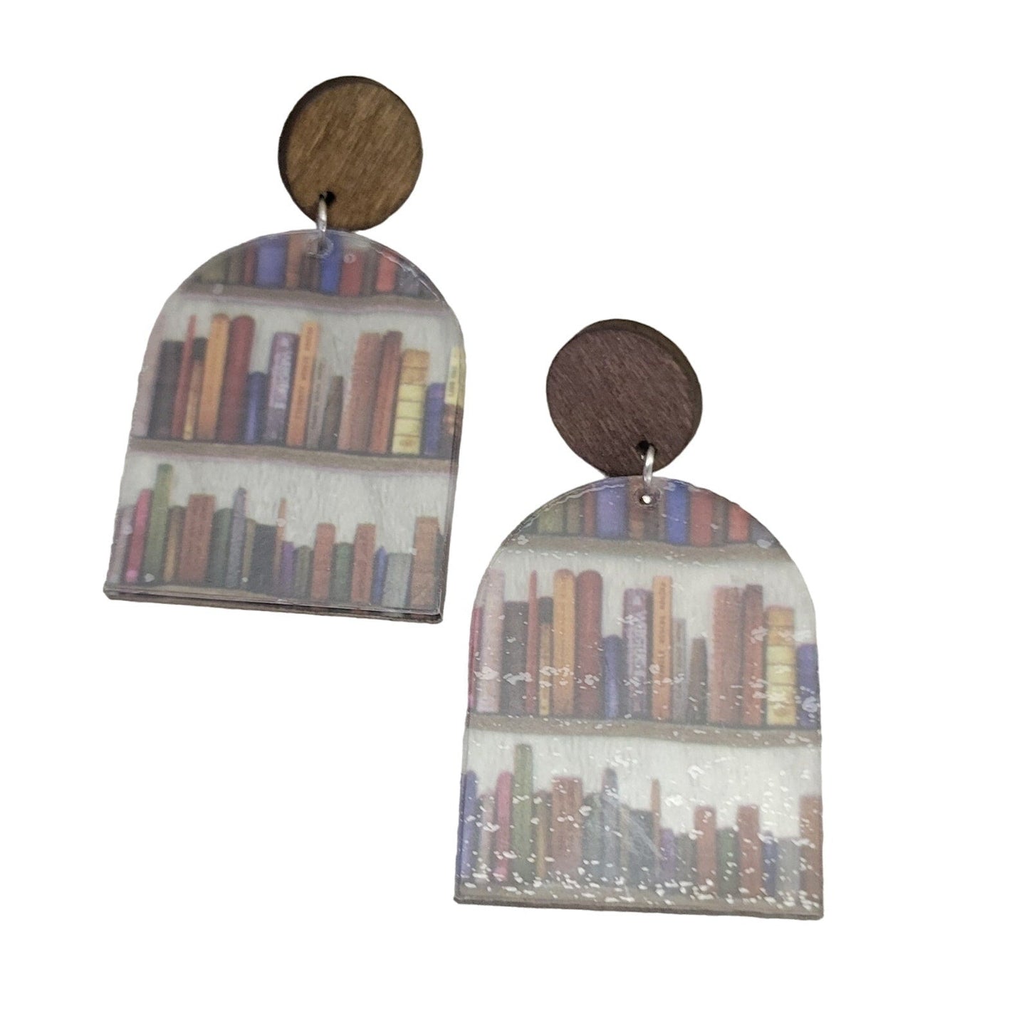 Wood and acrylic circle book earrings