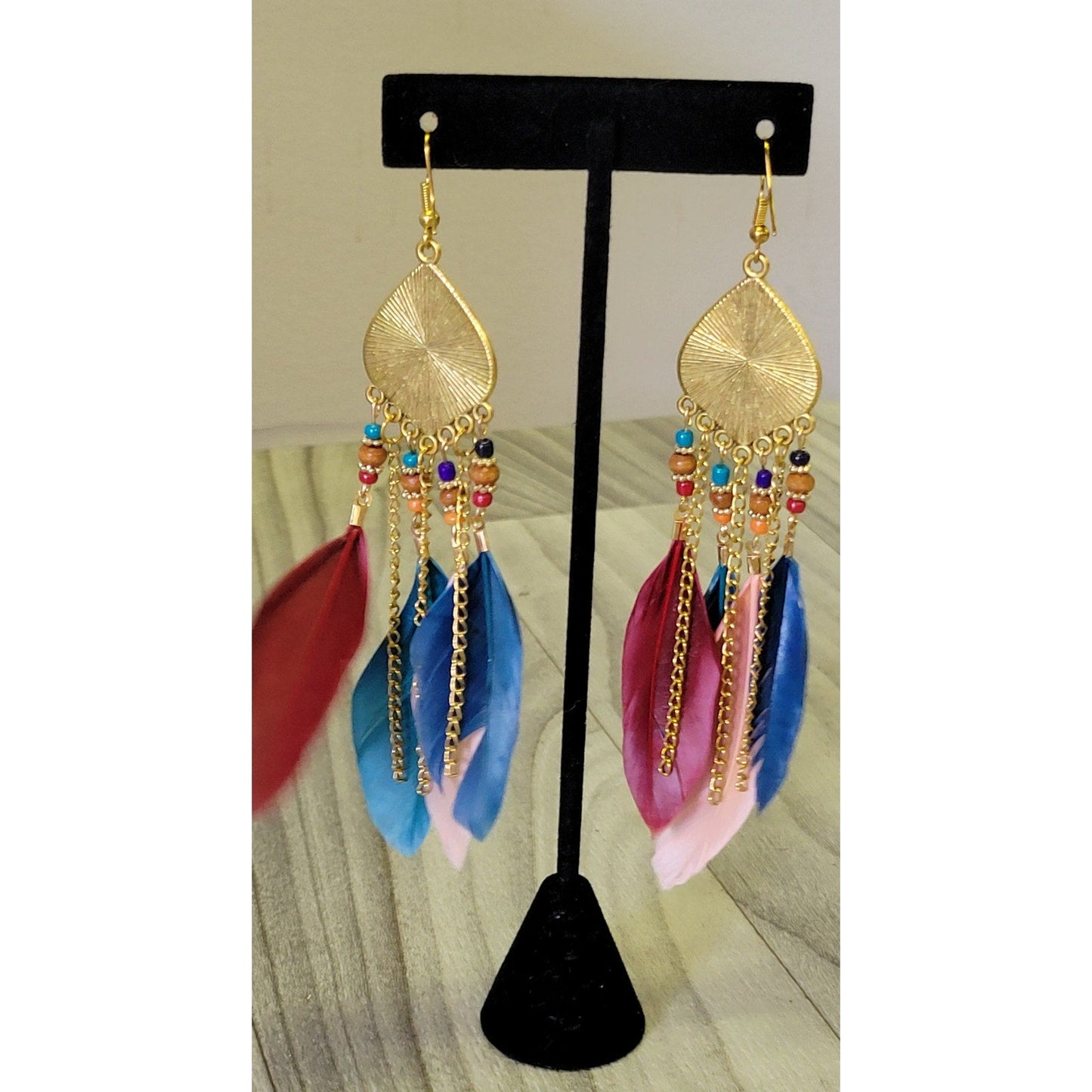 Bohemian Feather and chain dangle earrings