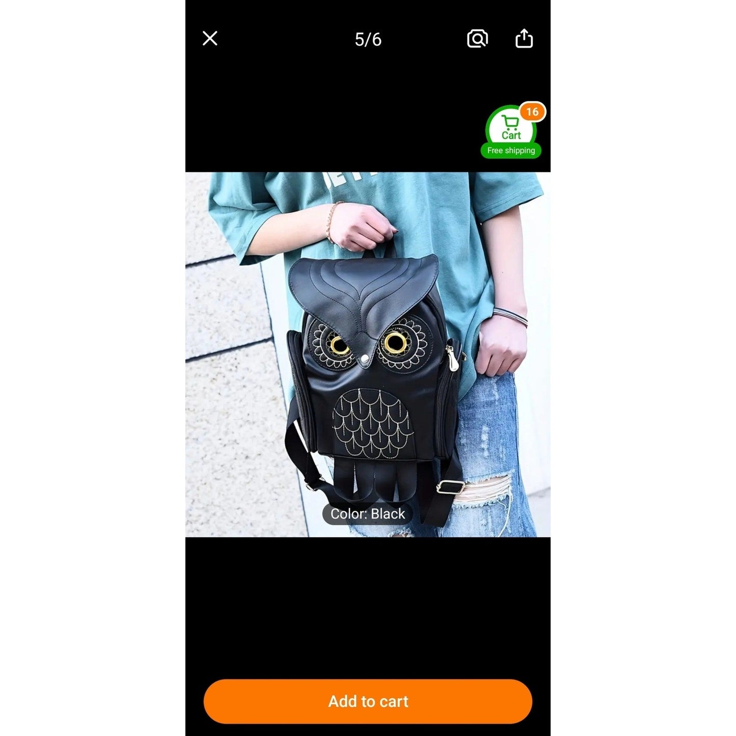 Black Owl Flap Backpack NWT