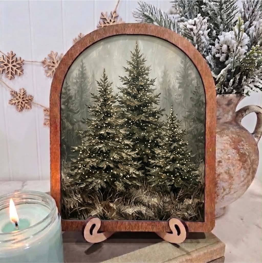 Arch Framed Art - Trio of Christmas Trees Christmas: 6x8