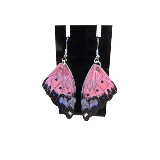 Faux leather pink butterfly earrings