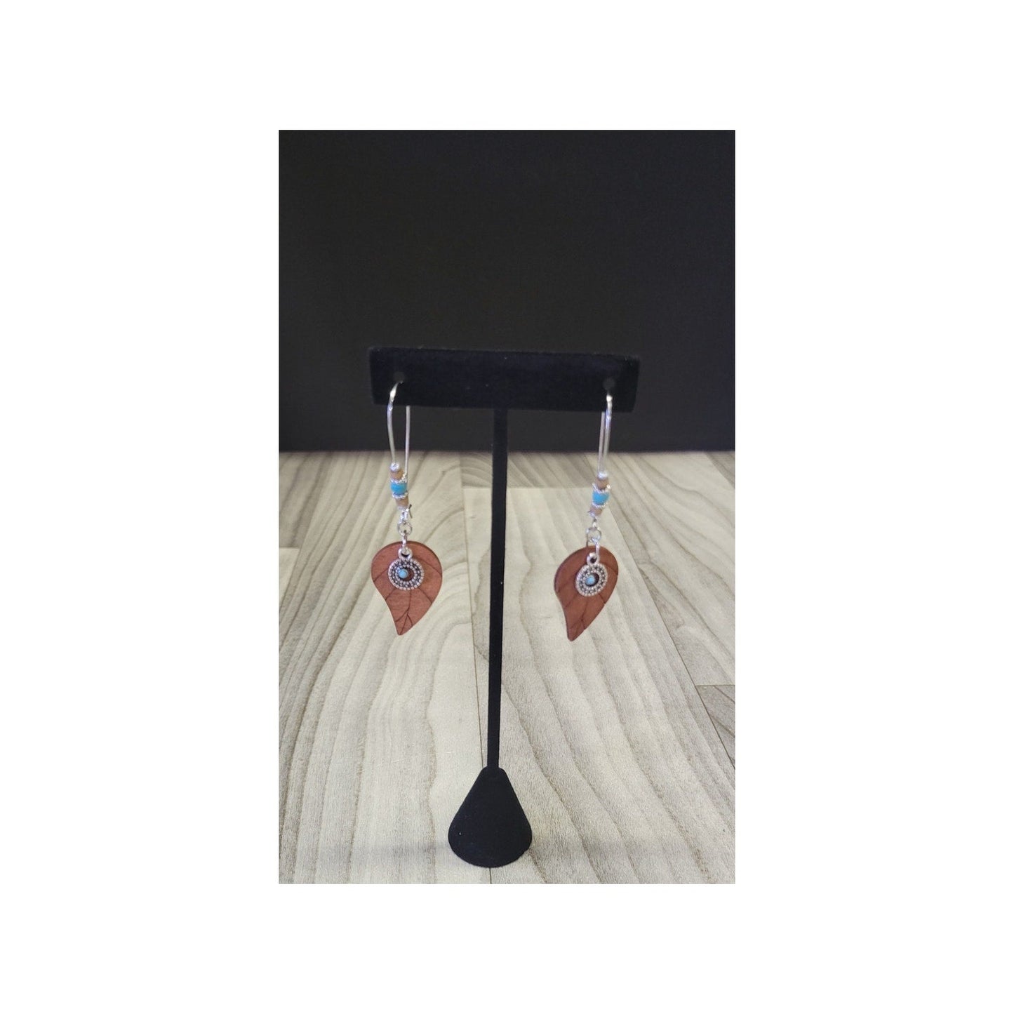 Boho wooden leaf earrings with beads