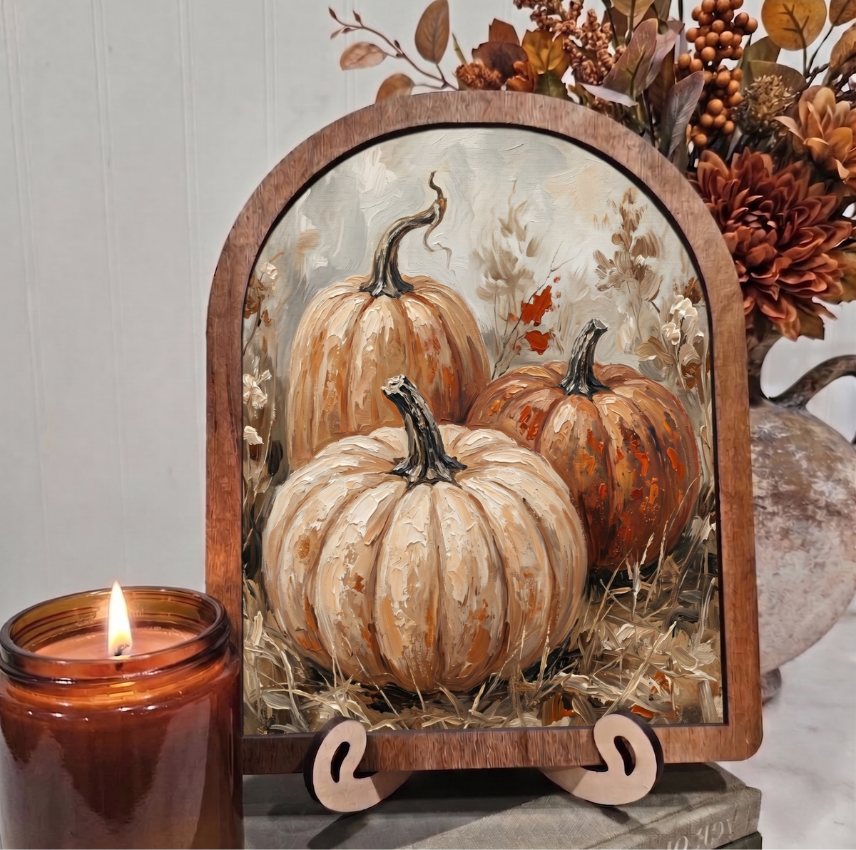 Arch Fall Pumpkin Trio Framed Art Picture Halloween: 6x8