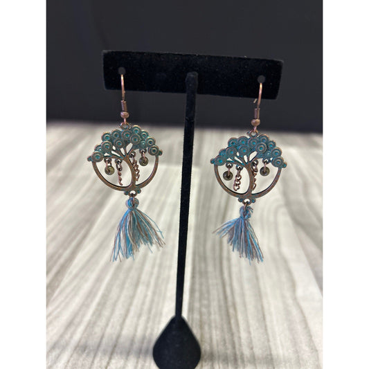 Patina tree of life earrings 2 1/2”